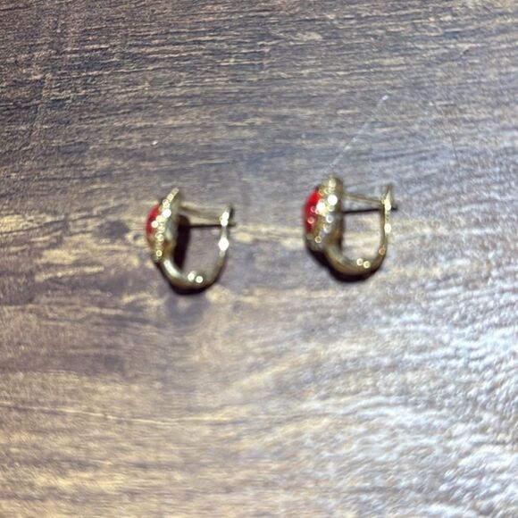 Chic 14K Gold Plated Red Lady Bug Stud Zirconia Earrings - Picture 11 of 17